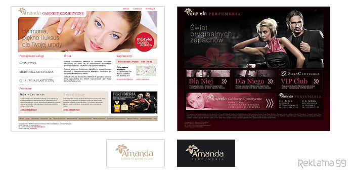 Amanda Gabinety Kosmetyczne Perfumeria - projekt logo, projekt graficzni i realizacja stron internetowych