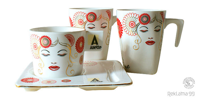 Anette Salon Kosmetyczny - projekt i wykonanie porcelany firmowej - kubki i filiżanki