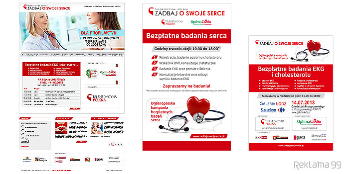 Zadbaj o swoje serce Telemedycyna Polska S.A. - projekt graficzny strony internetowej, projekt ulotki, rollup, wizytówek